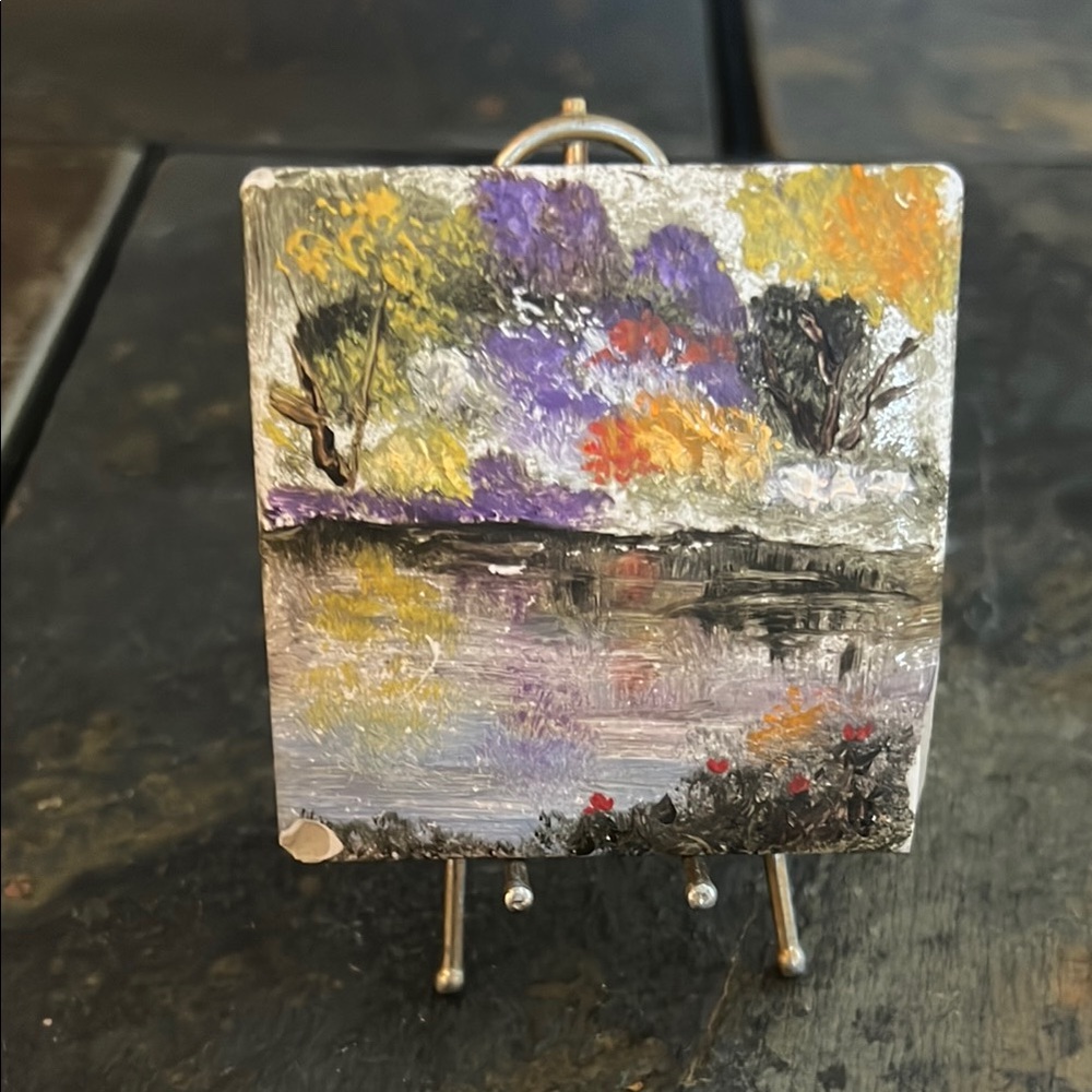 Handcrafted Vintage Colorful Hand Painted Mini Ceramic Tile with Mini Stand